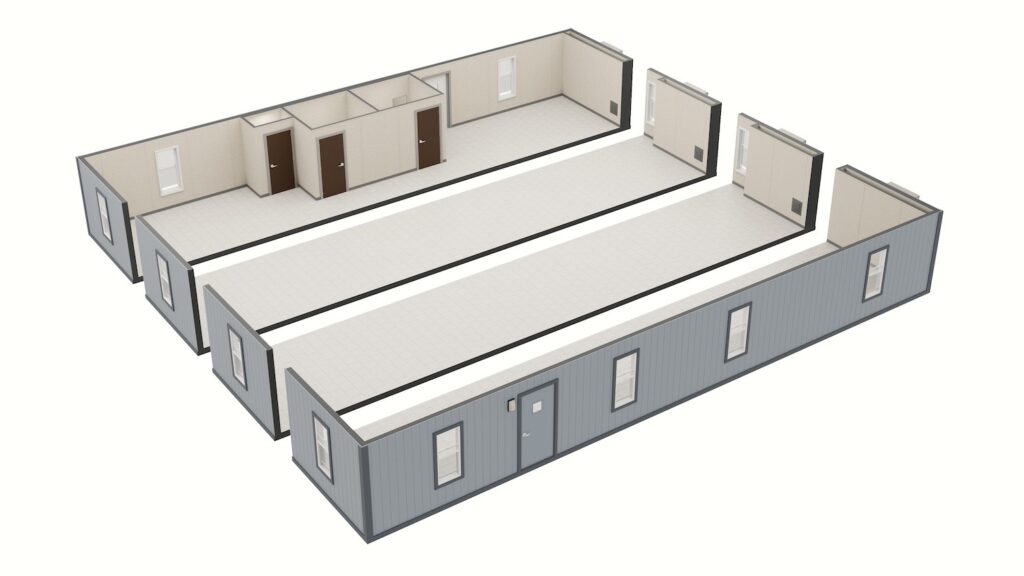 4-Piece BLOCS (Clear Span) Modular Building. Open Concept