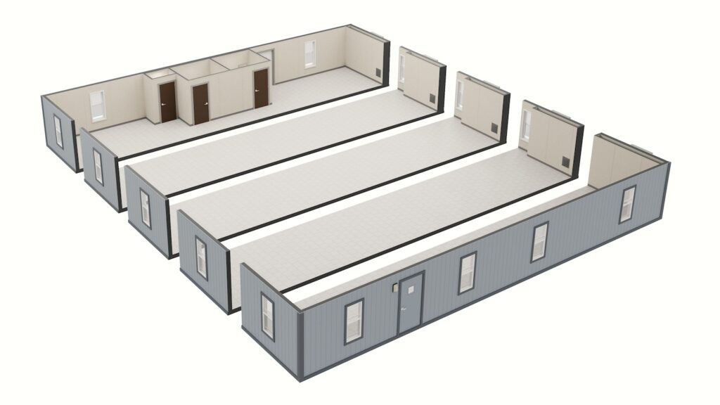 5-Piece BLOCS (Clear Span) Modular Building. Open Concept