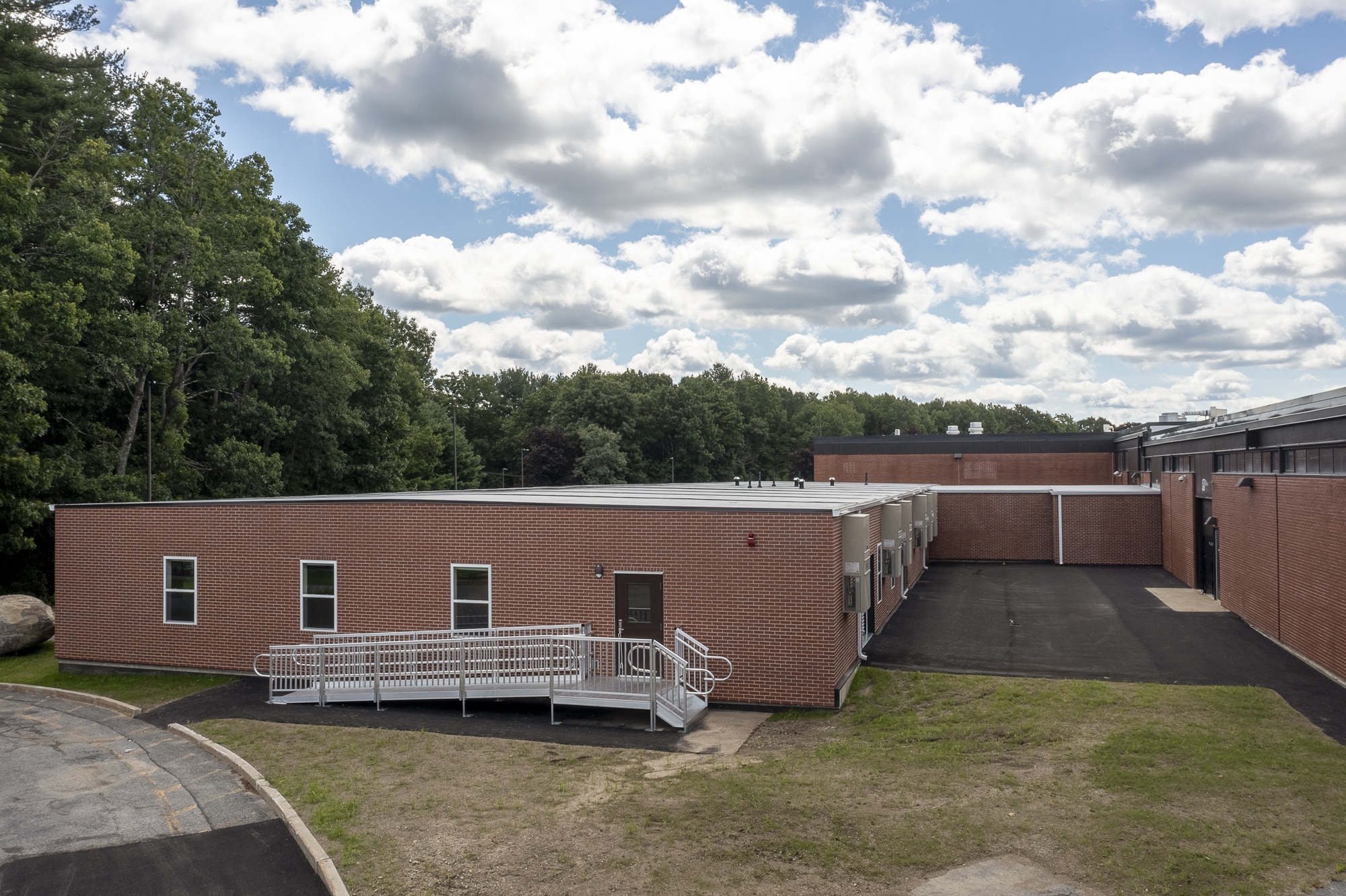 View of a permanent modular classroom installation at Nashoba Tech High School in Westford MA